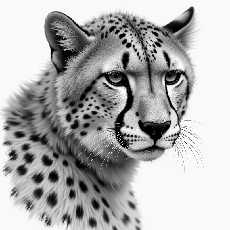 Realistic Grayscale Cheetah Drawing - grayscale detailed realistic pencil drawing of a cheetah - AI image generated with Photorealistic 2