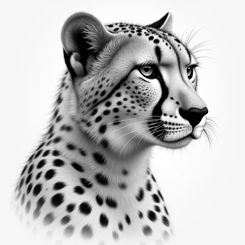 Realistic Grayscale Cheetah Drawing - grayscale detailed realistic pencil drawing of a cheetah - AI image generated with Photorealistic 2