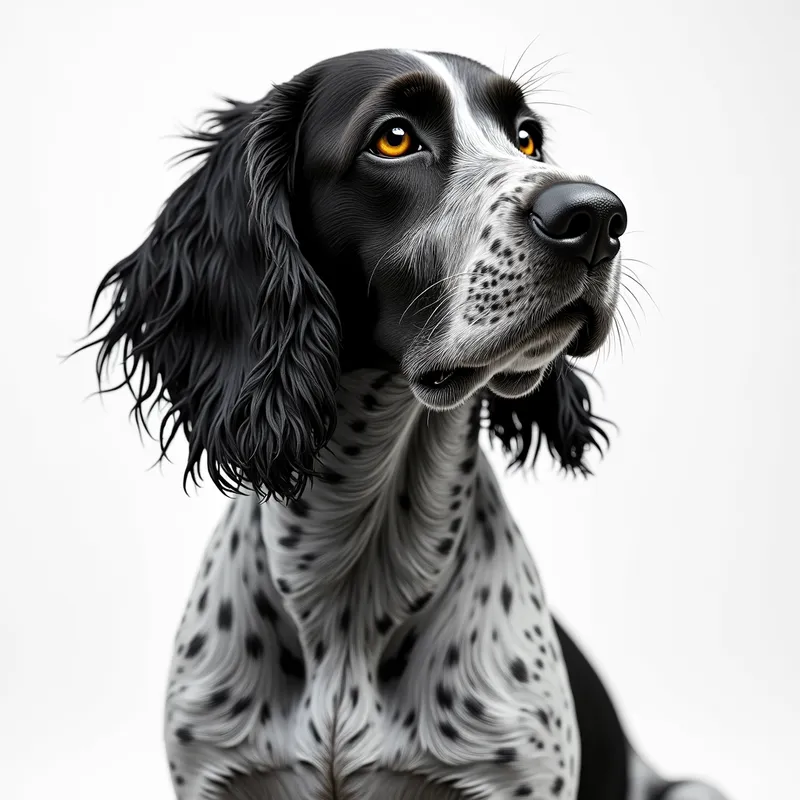 Realistic Grayscale English Setter - grayscale detailed realistic image of a English Setter - AI image generated with Photorealistic 2