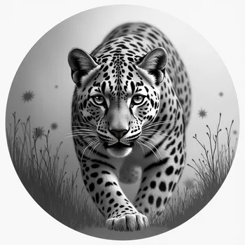 Realistic Grayscale Leopard Drawing