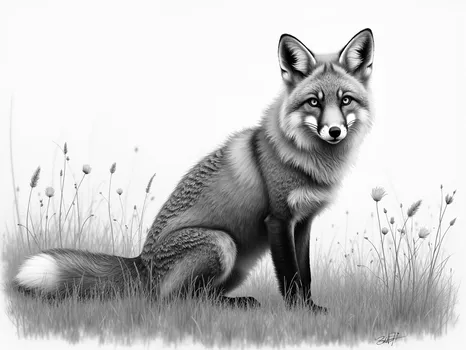 Realistic Grayscale Pencil Fox Drawing