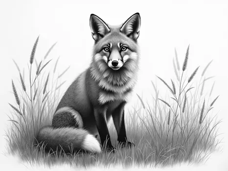 Realistic Grayscale Pencil Fox Drawing