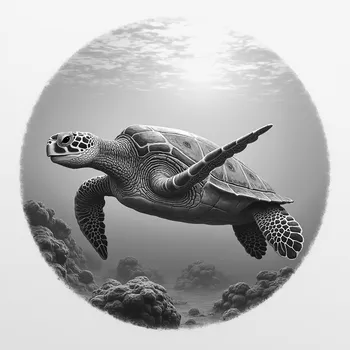 Realistic Grayscale Sea Turtle Drawing