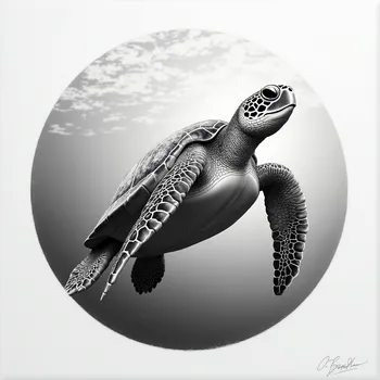 Realistic Grayscale Sea Turtle Drawing