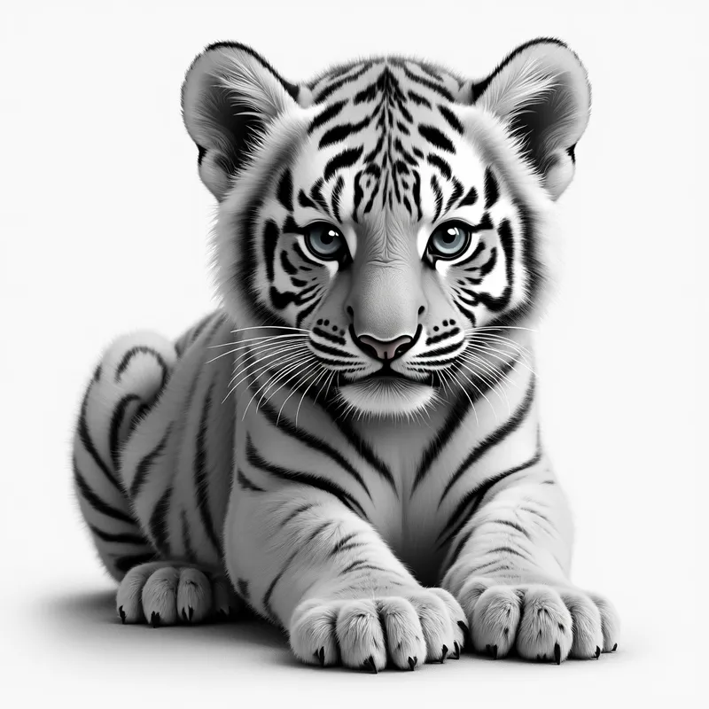 Realistic Pencil Tiger Cub - grayscale realistic pencil drawing of a tiger cub - AI image generated with Photorealistic 2