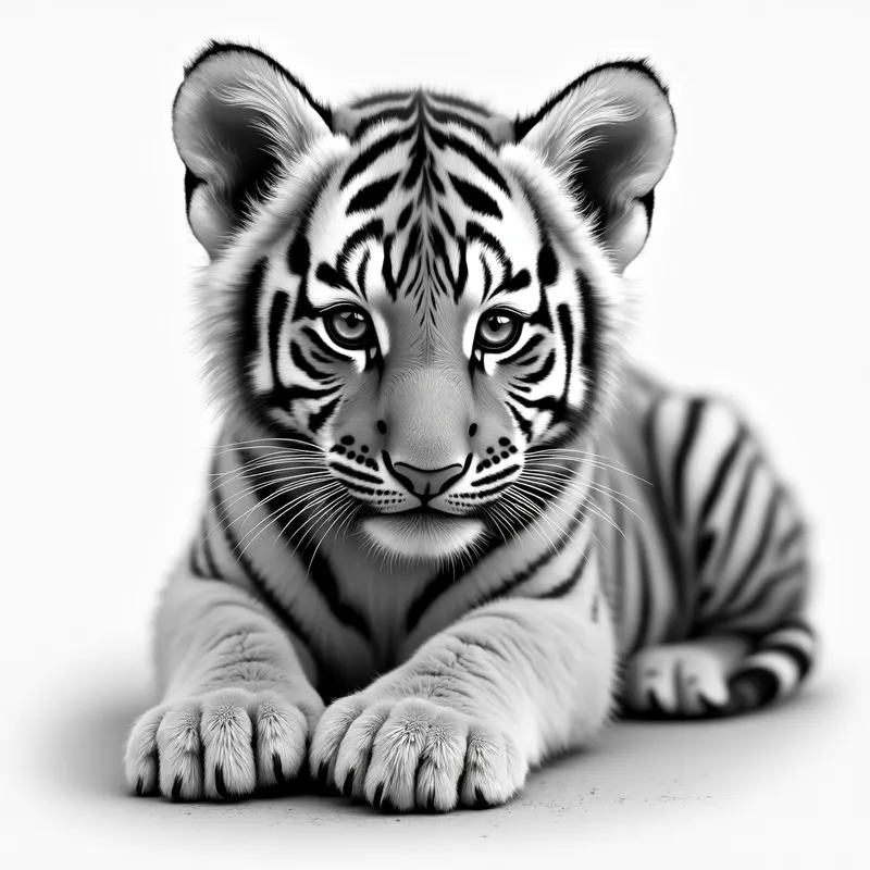 Realistic Pencil Tiger Cub - grayscale realistic pencil drawing of a tiger cub - AI image generated with Photorealistic 2