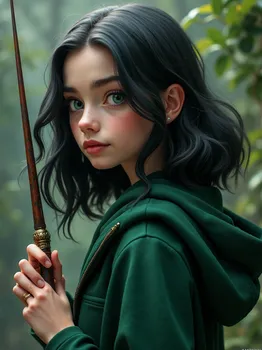Realistic Slytherin Girl with Wand