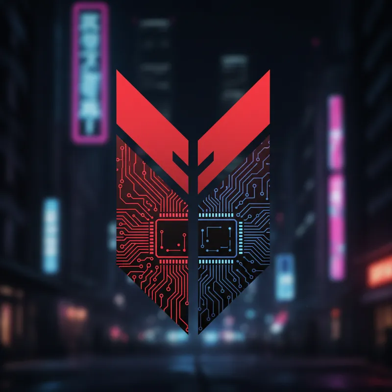 Red & Black Motherboard Circuit Logo - Use the same logo, but change the red and black to red and black futuristic motherboard circuitry. - AI image generated with Nano Banana
