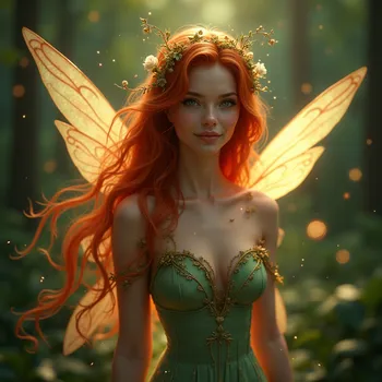 Red-Haired Fairy in Enchanted Glade