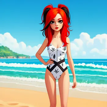 Red-Haired Girl in Stylish Swimsuit