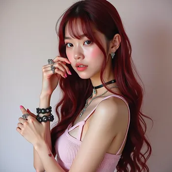 Red-haired K-Pop Idol Stage Glam