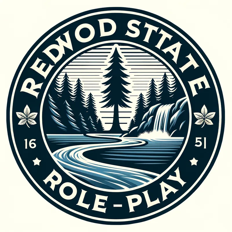 Redwood State Roleplay Logo - I am trying to generate a logo.
I want the logo text to be "Redwood State Roleplay"
A few things I want in this logo is a pine tree, a river, and waterfall.
The logo needs to be circular. - AI image generated with Art