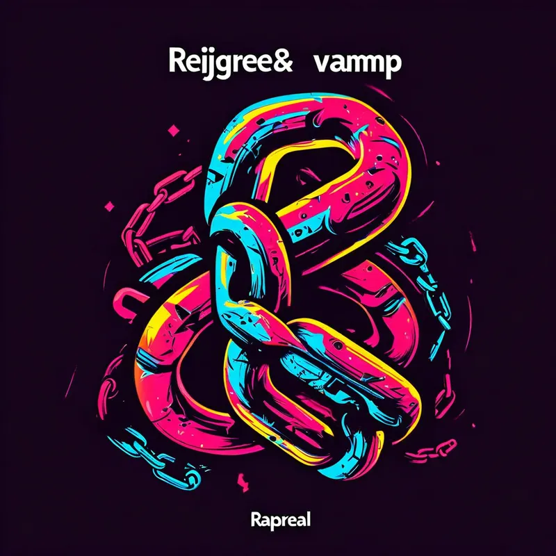Rejigger&Revamp Apparel Logo - The sentence "Rejigger&Revamp Apparel" designed  with broken chains as a vibrant eye-catching business logo - AI image generated with Nova Canvas
