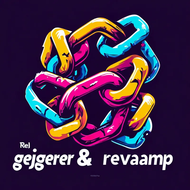 Rejigger&Revamp Apparel Logo - The sentence "Rejigger&Revamp Apparel" designed with broken chains with vibrant eye-catching unisex colors business logo - AI image generated with Nova Canvas