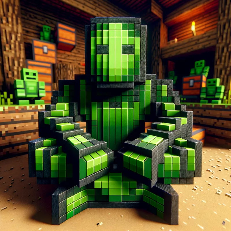 Resting Minecraft Figure - A figure with green, pixelated skin and prominent black outlines, sitting calmly within a Minecraft-themed setting. - AI image generated with Art