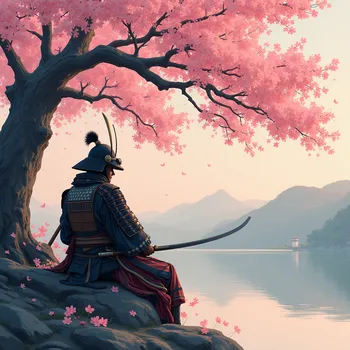 Resting Samurai Beneath Cherry Blossoms