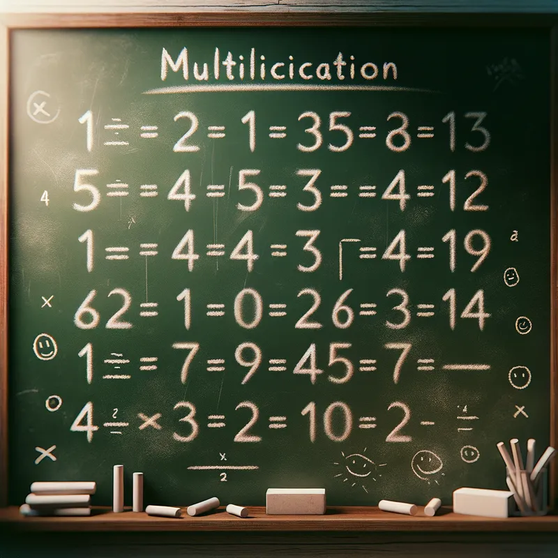 Retro Chalkboard Table - An old-school multiplication table drawn on a chalkboard. The numbers should be written in chalk with some smudges, and the background should include subtle details like erasers, chalk pieces, and doodles to create a nostalgic classroom feel. - AI image generated with Art