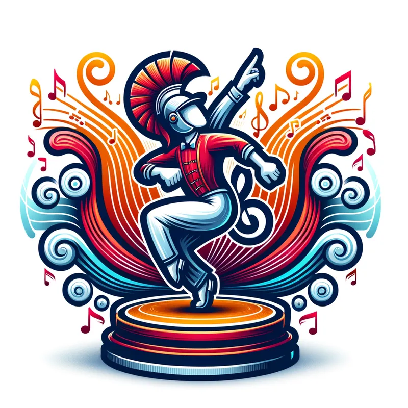 Rhythmic Roar - The Penn State Nittany Lion captures the spirit of music, posed as the Firedancer, surrounded by swirling musical notes and vibrant colors representing sound waves. - AI image generated with Art