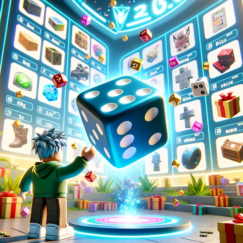 Roblox Dice RNG - make a picture of a roblox game and it is a Rng and you can roll a dice a you can get rare thing from it
- AI image generated with Art