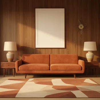 Rustic Orange Sofa Interior Mockup