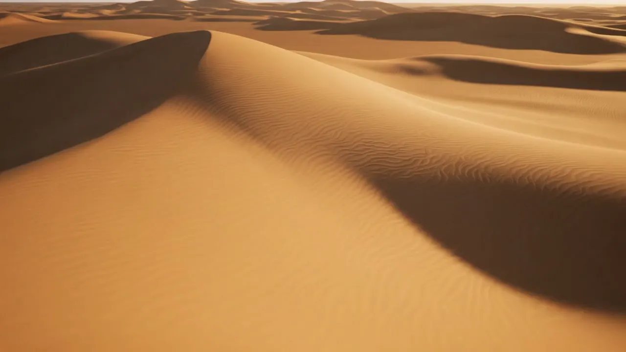 Sahara Dunes Ripple Patterns in 8K - Sahara desert sand dunes with perfect ripple patterns. 8K nature photography, professional landscape lighting, no movement transitions, perfect exposure for each environment, natural color grading  - AI video generated with Veo 3