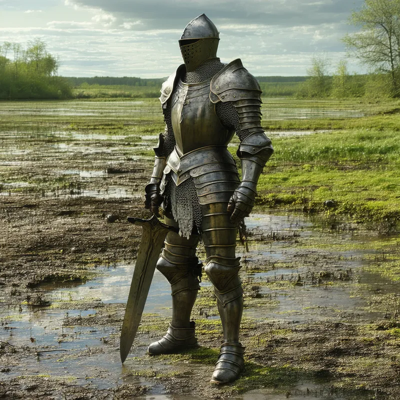 Scuffed Knight in Mire - Skinny short knight with scuffed up armor in a mire