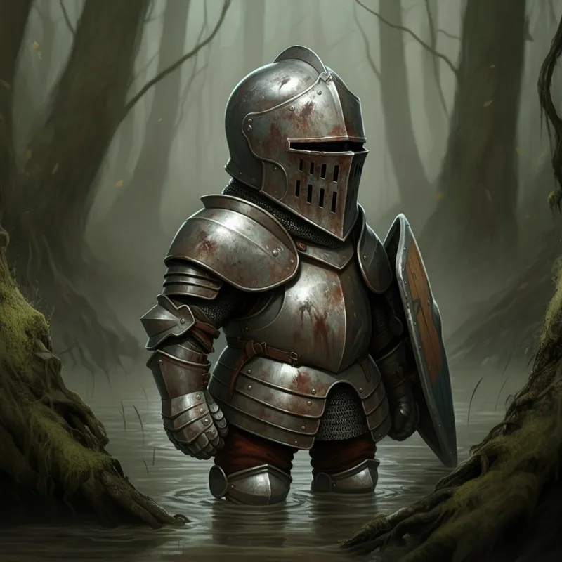 Scuffed Knight in the Mire - Skinny short knight with scuffed up armor in a mire
- AI image generated with Imagen 3
