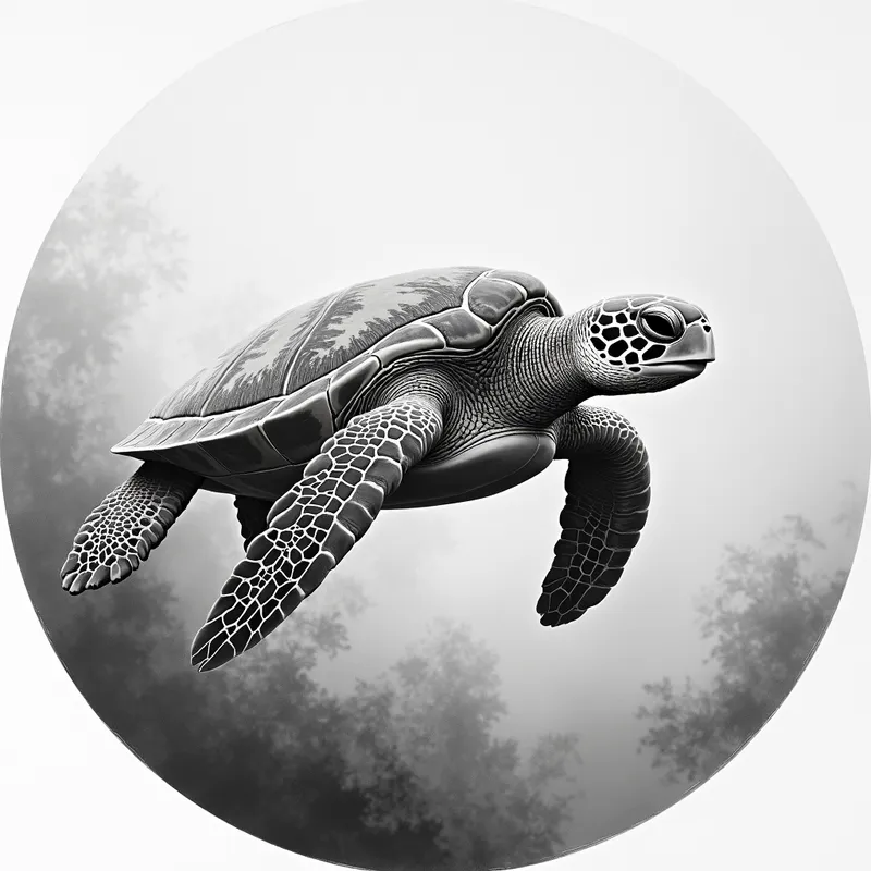 Sea Turtle Pencil Art - grayscale realistic round pencil drawing of a sea turtle in the ocean - AI image generated with Photorealistic 2