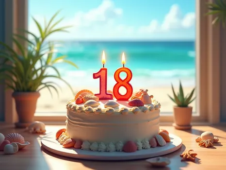 Seashell Birthday Cake by Beach Window