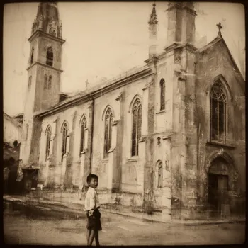 Sepia Abstract: Boy by Church