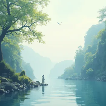 Serene Asian Lo-Fi Waterscape