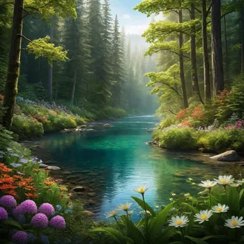 Serene Forest with Sparkling River