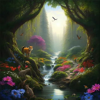 Serene Forest with Sparkling River