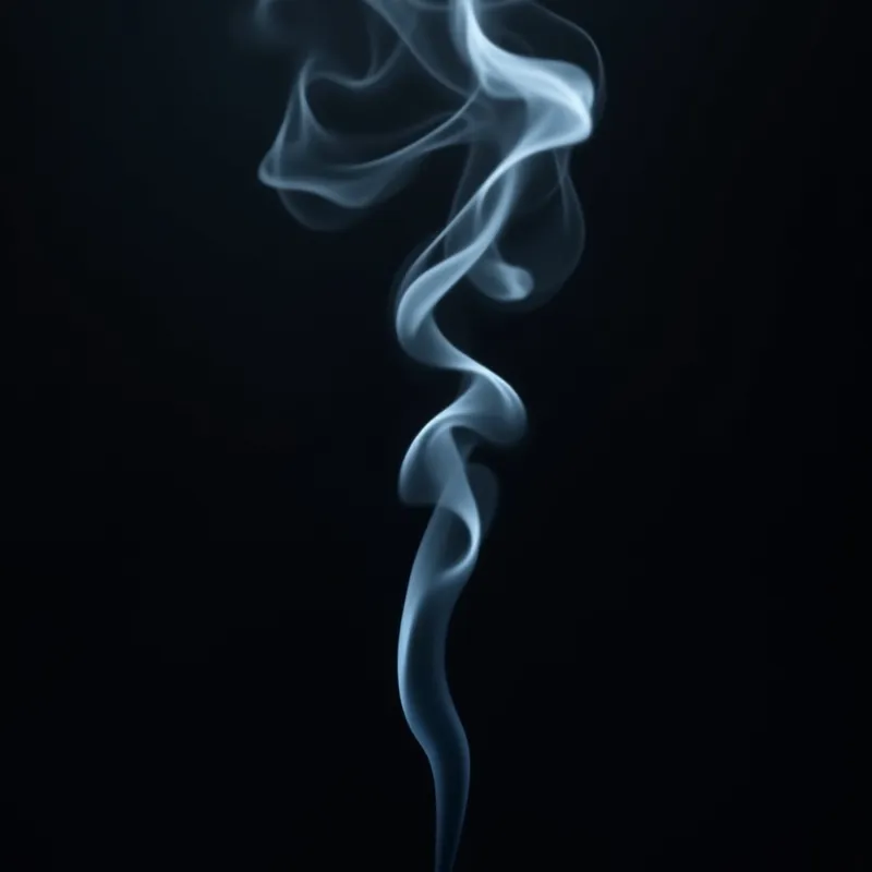 Serpentine Smoke - A delicate plume of smoke, curling and twisting in the air against a dark background. The wisps of smoke form intricate, serpentine patterns, with soft edges blending into the darkness. - AI image generated with Photorealistic 2