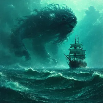 Ship vs Poseidon in Dark Sea Sketch