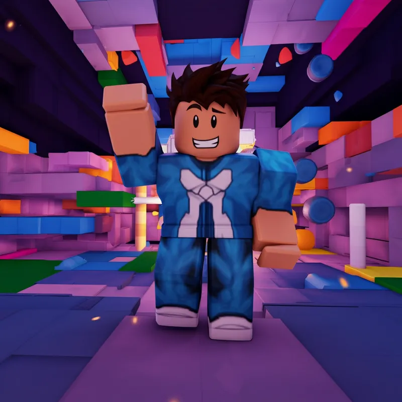 Sigma Boy's Silly Obby Challenge - Generate a 1920x1080 image depicting Sigma Boy in a hilariously constructed Roblox obby, featuring a playful mix of colorful obstacles, amusing animations, and a dynamic environment designed to entertain. - AI image generated with Imagen 3