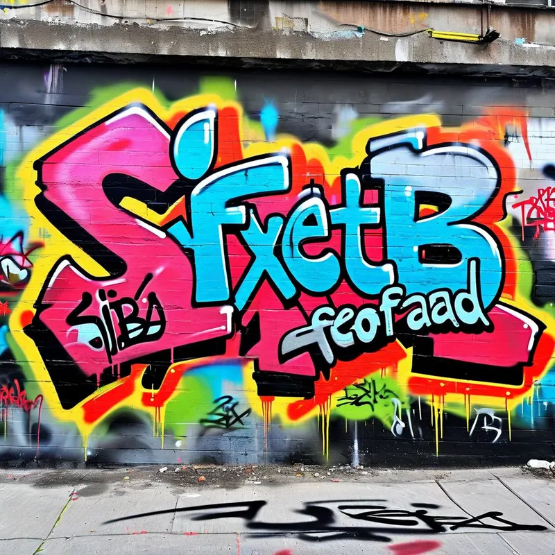 SixFeetOfBad Urban Art Explosion - A vibrant graffiti wall with bold, colorful spray paint. The name "SixFeetOfBad" is prominently featured in an edgy, dynamic font, surrounded by urban art elements like street tags, abstract shapes, and stylized characters. The background shows a gritty urban environment to enhance the street art vibe. - AI image generated with Nova Canvas
