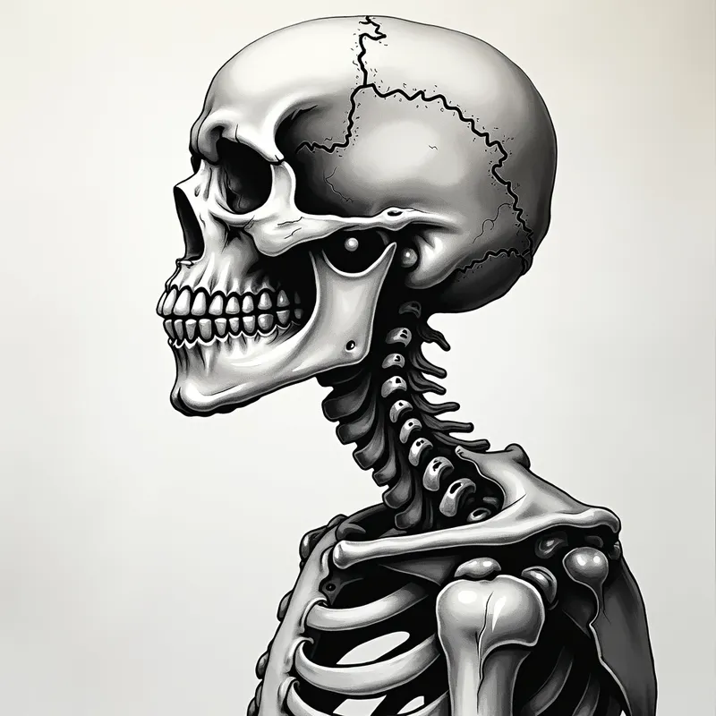 Skeleton Thought Tattoo - thinking skeleton - AI image generated with Photorealistic 2 - tattoo drawing