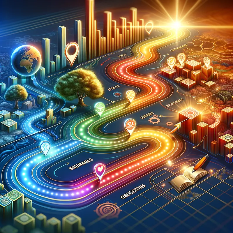 Skill Development Journey - A vibrant visual roadmap depicting the stages of skill development, with milestones and goals illustrated along a winding path. - AI image generated with Art