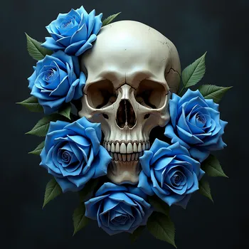 Skull and Blue Roses