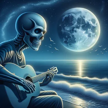 Skullface Guitarist by Moonlit Sea