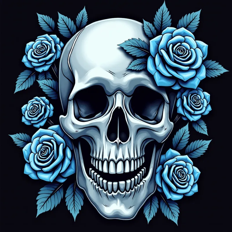 Skulls and Blue Roses - skulls and blue roses - AI image generated with Photorealistic 2