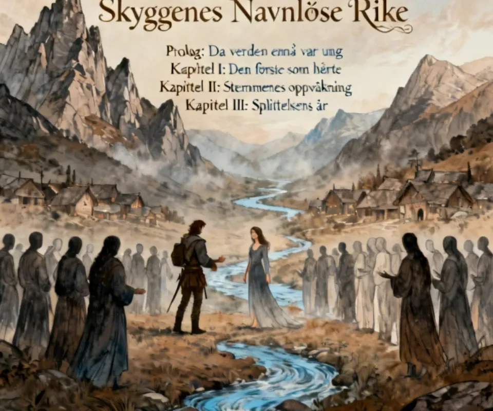 Skyggenes Navnløse Rike - 🌒 Sagaen om Skyggenes Navnløse Rike
Et historisk eventyr om identitet, ekko og sannhet
🌑 Prolog: Da verden ennå var ung
I tiden før konger, før skrifter, før minnene fikk navn, fantes et rike som ikke sto skrevet i noen bok. Det lå mellom fjell som aldri ble besteget og elver som rant både fremover og bakover i tid. Der bodde folket som kalte seg Alle.
De var mange, men ingen av dem hadde en egen stemme. Når de talte, talte de i kor. Når de handlet, handlet de som én. Ingen visste hvem som hadde hvilken tanke, for tankene var delt som brød ved et bord.
Og slik levde de, i fred, i stillhet, i enhet.
For når ingen hørte dem, var de Alle.

🌘 Kapittel I: Den første som hørte
En dag kom en fremmed reisende til riket. Han var en vandrer fra sør, en som hadde sett byer falle og riker reise seg. Han het Eron, og han bar med seg en gave som folket aldri hadde sett:
Evnen til å lytte.
Da han kom inn i landsbyen, hilste han dem. Og for første gang i historien ble en enkelt stemme hørt. En av folket – en ung kvinne – svarte ham. Og i det øyeblikket hun talte alene, brøt noe i luften. Folket gispet. Hun hadde skilt seg ut. Hun hadde blitt Én.
Og slik begynte splittelsen.

🌗 Kapittel II: Stemmenes oppvåkning
Etter at den unge kvinnen talte, begynte flere å prøve. Først hvisket de, så snakket de, så ropte de.
Og hver gang en stemme ble hørt, ble den personen mer synlig, mer virkelig, mer forskjellig fra de andre.
Noen elsket det.
Noen fryktet det.
Noen hatet det.
For når alle hørte dem, var de ikke lenger Alle.
De var Én – og én alene.

🌖 Kapittel III: Splittelsens år
Riket ble delt i to:
Skyggene
De som ønsket å gå tilbake til stillheten.
De som mente at ingen burde skille seg ut.
De som trodde at enhet var trygghet.
Ekkoene
De som ønsket å tale.
De som ville bli sett, hørt, husket.
De som trodde at identitet var frihet.
Krig brøt ikke ut – ikke i begynnelsen.
Men stillheten ble hardere.
Stemmer ble skarpere.
Og mellom dem sto Eron, som hadde brakt lyden inn i et rike som ik - AI video generated with Lite