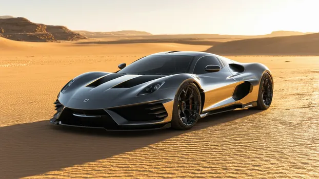 Sleek Sports Car in Sunlit Desert