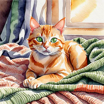 Sleepy Cat on a Blanket