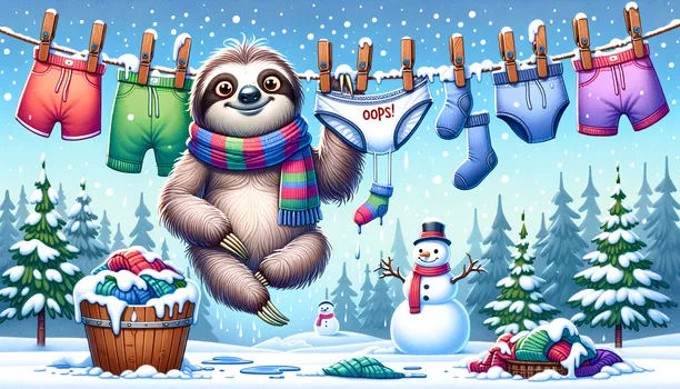 Sloth's Winter Laundry Mishap