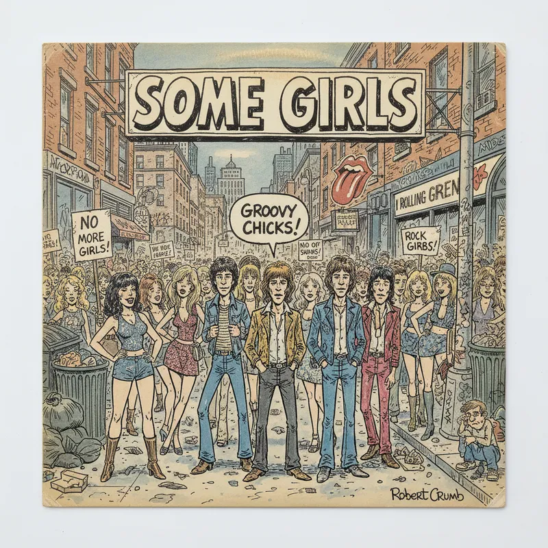 Some Girls Album by Robert Crumb - Album Some Girls by the Rolling Stones, new design by Robert Crumb - AI image generated with Nano Banana