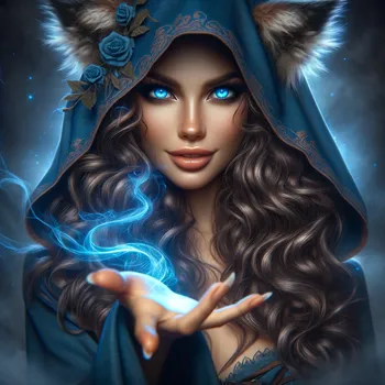 Sorceress with Blue Cloak and Wolf Ears