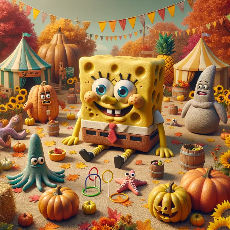 Spongebob Fall Characters SpongeBob and Friends' Fall Festival - Tangra AI Image Generator