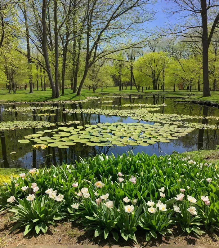 Spring Pond Bliss - springtime pond - AI image generated with Photorealistic
